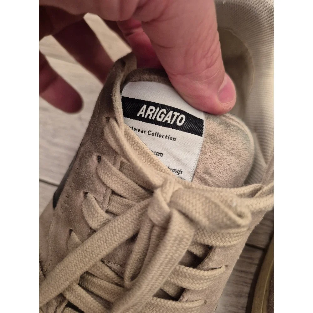 Axel Arigato Dice Lo Beige Gray Suede Navy Leather Low Top Sneakers Mens Sz 9 - Picture 5 of 14